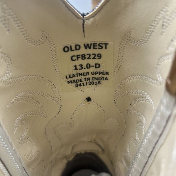 Old West Boots Boys 13 Tan Cowboy Western Embroidered Pullon - Picture 7 of 10